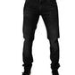 Dark Gray Washed Cotton Skinny Men Denim Jeans