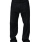 Dark Blue Relaxed Wide Leg Cotton Denim Jeans