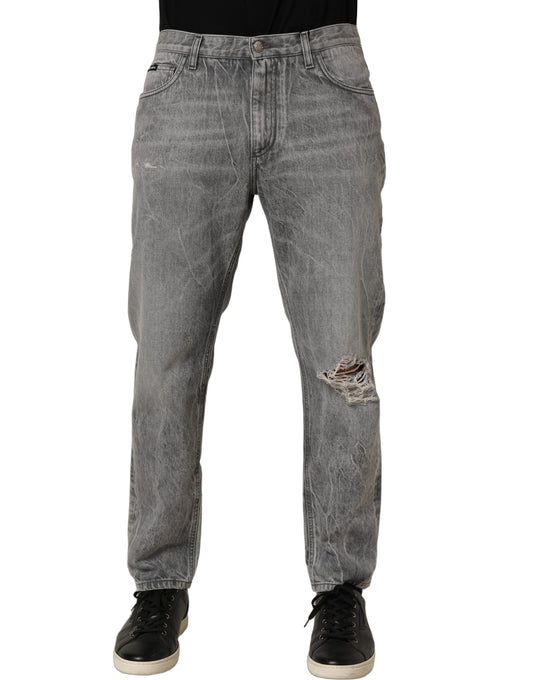 Grey Distressed Straight Leg Men Denim Jeans