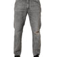 Grey Distressed Straight Leg Men Denim Jeans