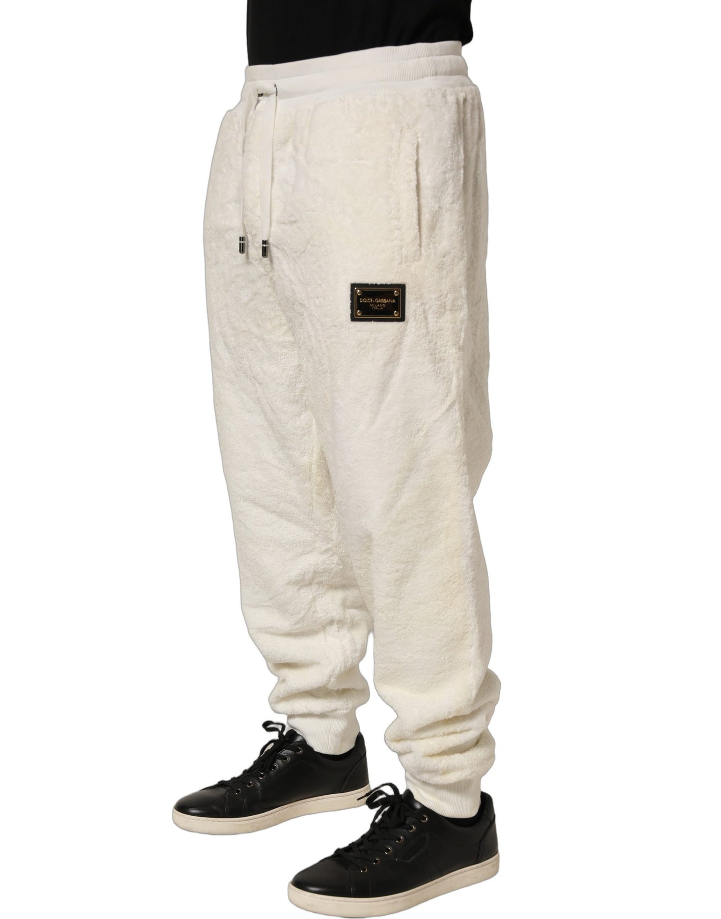 Off White Terry Cotton Plush Men Jogger Pants