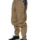 Beige Cotton Cargo Drawstring Trouser Pants