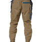 Beige Cotton Cargo Drawstring Trouser Pants