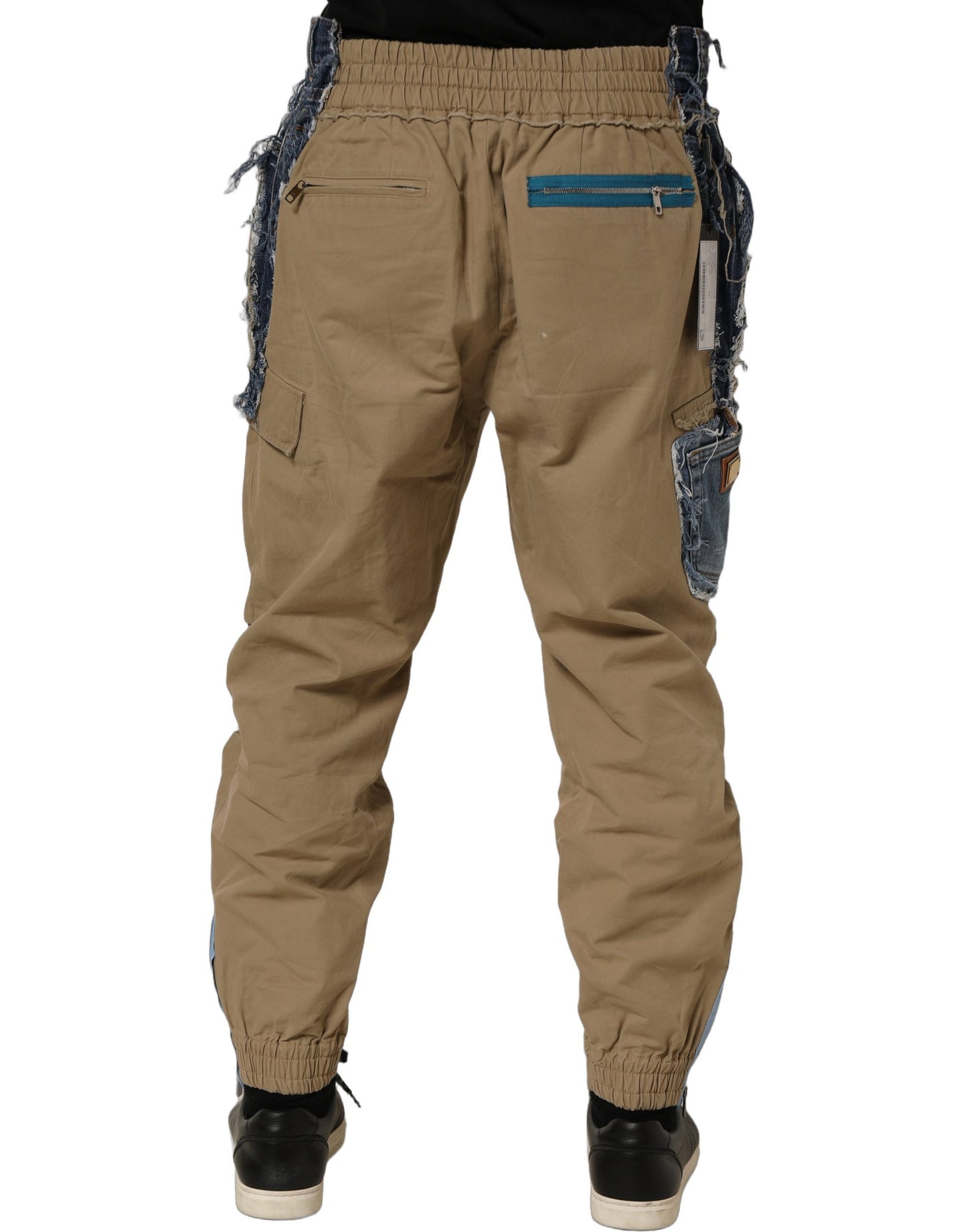Beige Cotton Cargo Drawstring Trouser Pants