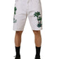 White Palm Embroidery Denim Bermuda Shorts