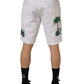 White Palm Embroidery Denim Bermuda Shorts