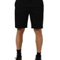 Black Cotton Mid Waist Men Bermuda Shorts