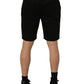 Black Cotton Mid Waist Men Bermuda Shorts
