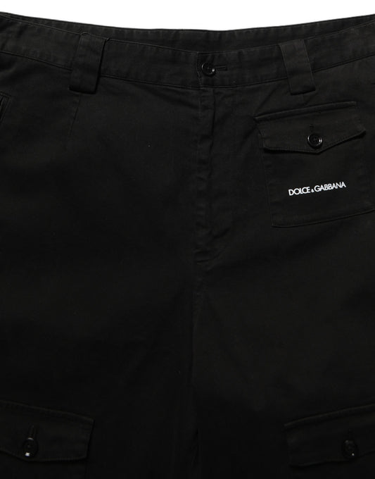 Black Cotton Mid Waist Men Cargo Shorts