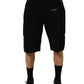 Black Cotton Mid Waist Men Cargo Shorts
