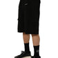 Black Cotton Mid Waist Men Cargo Shorts