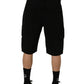 Black Cotton Mid Waist Men Cargo Shorts