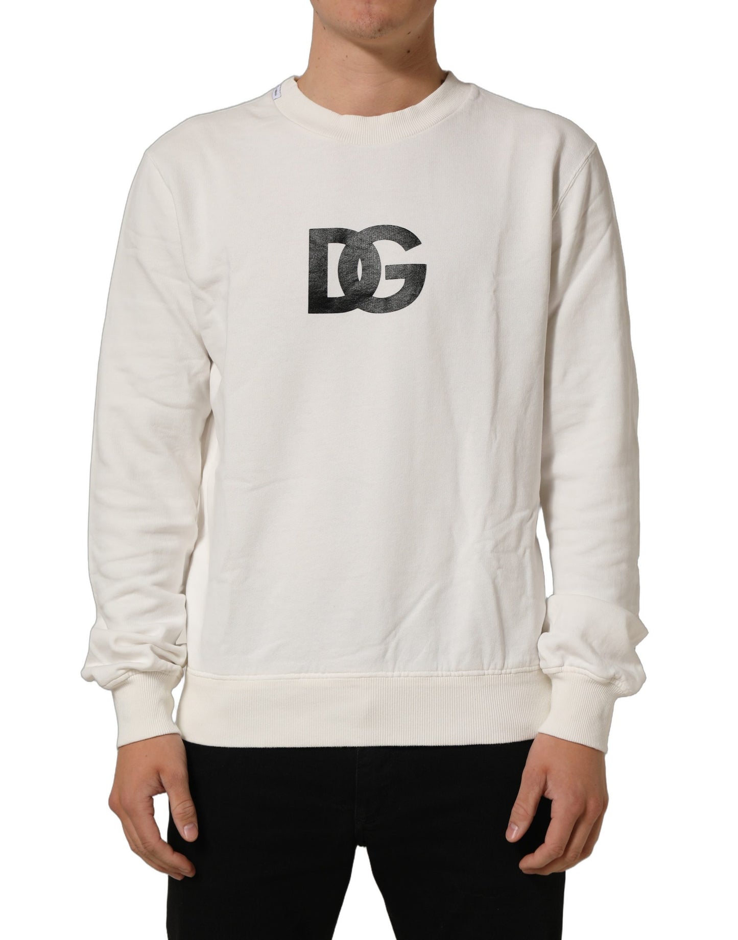 White Cotton Crew Neck Men Sweatshirt Sweater