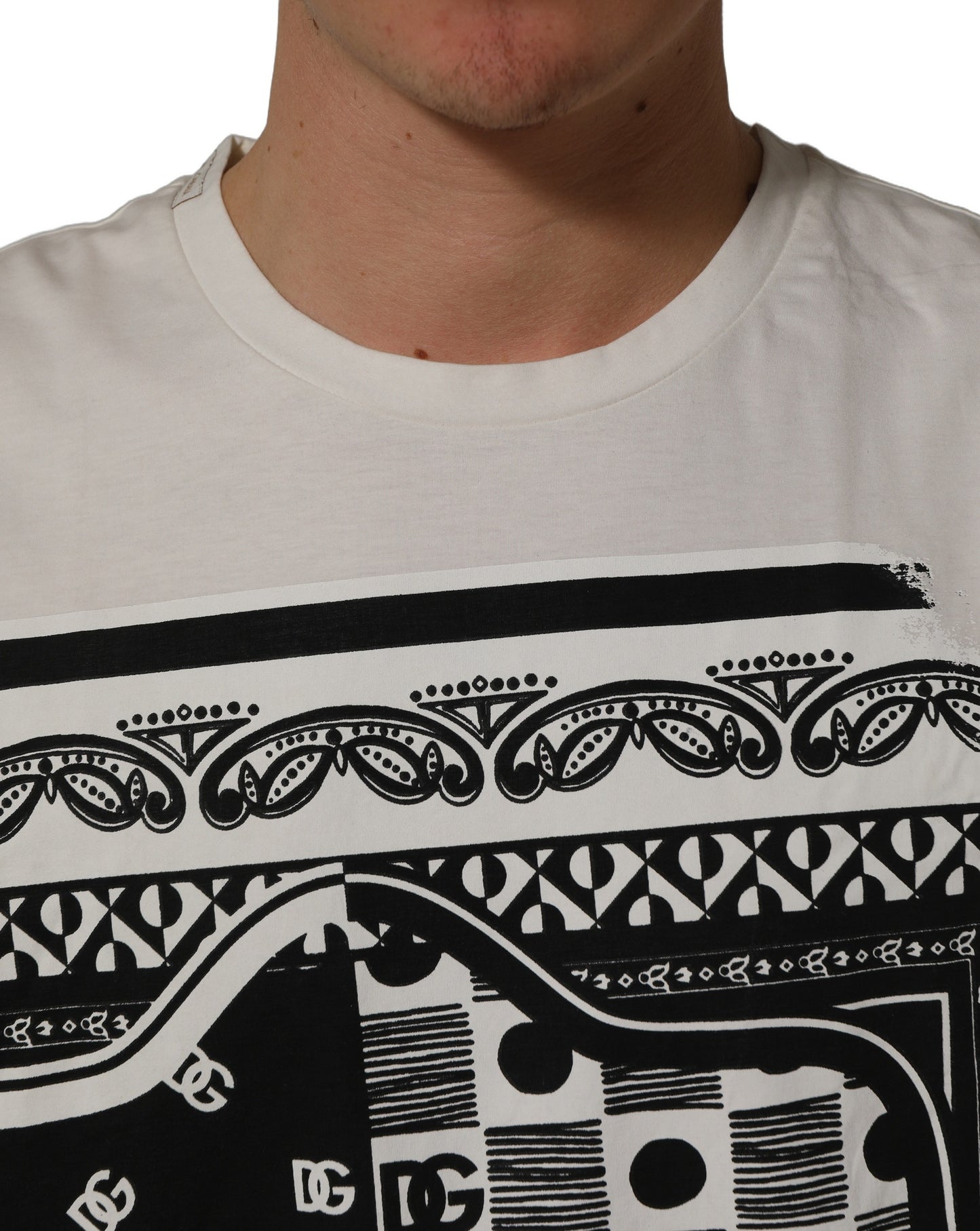 White Bandana Print Cotton Crew Neck T-shirt