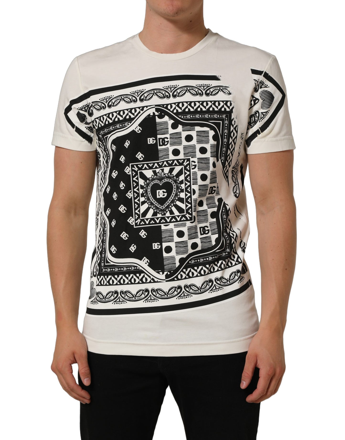 White Bandana Print Cotton Crew Neck T-shirt
