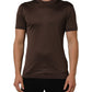 Brown Silk Crew Neck Short Sleeves T-shirt