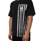 Blue Striped Print Cotton Crew Neck T-shirt