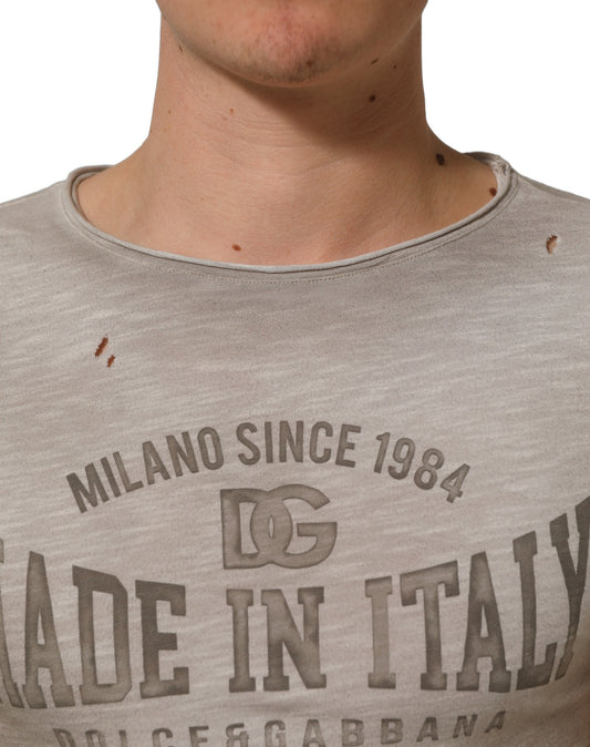 Light Gray Graphic Print Distressed T-shirt