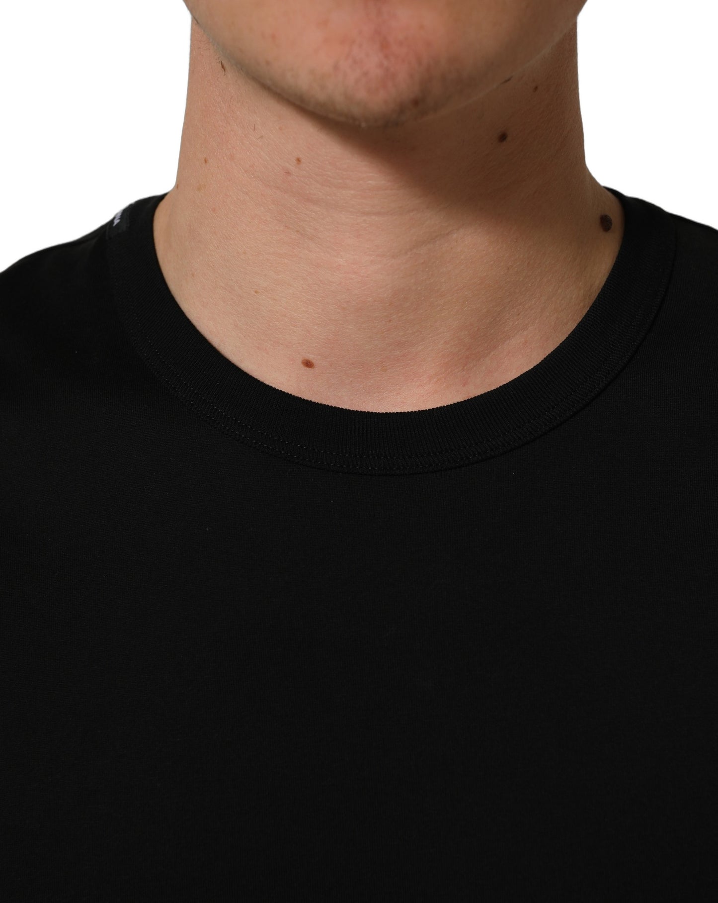Black Cotton Crew Neck Short Sleeve T-shirt