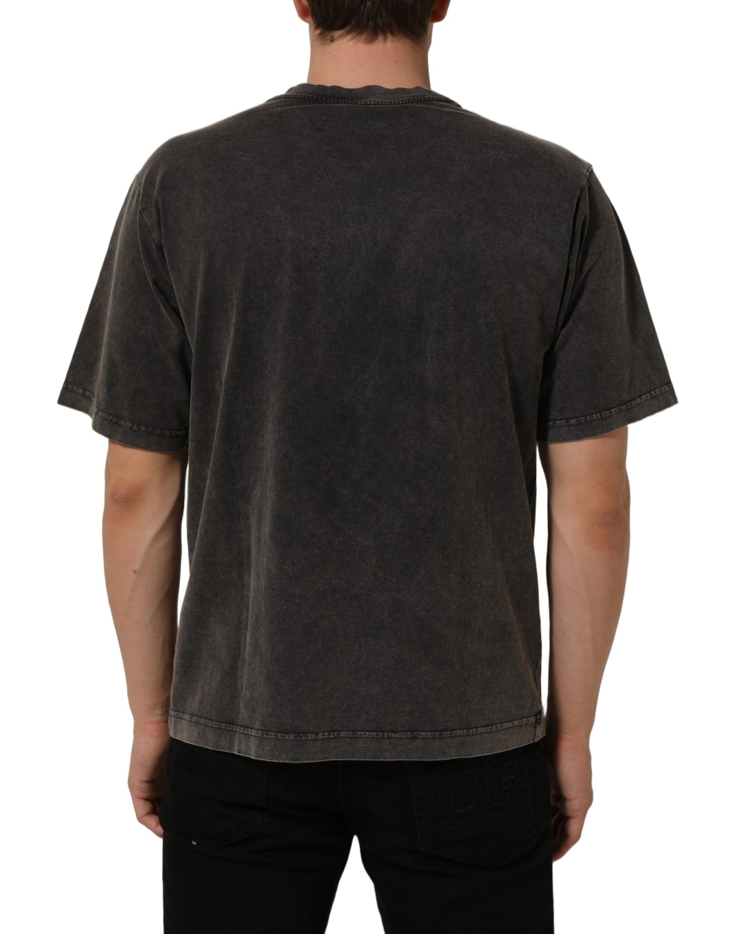 Gray Cotton Logo Stud Embellished T-shirt