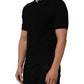 Black Silk Short Sleeve Knit Polo T-shirt