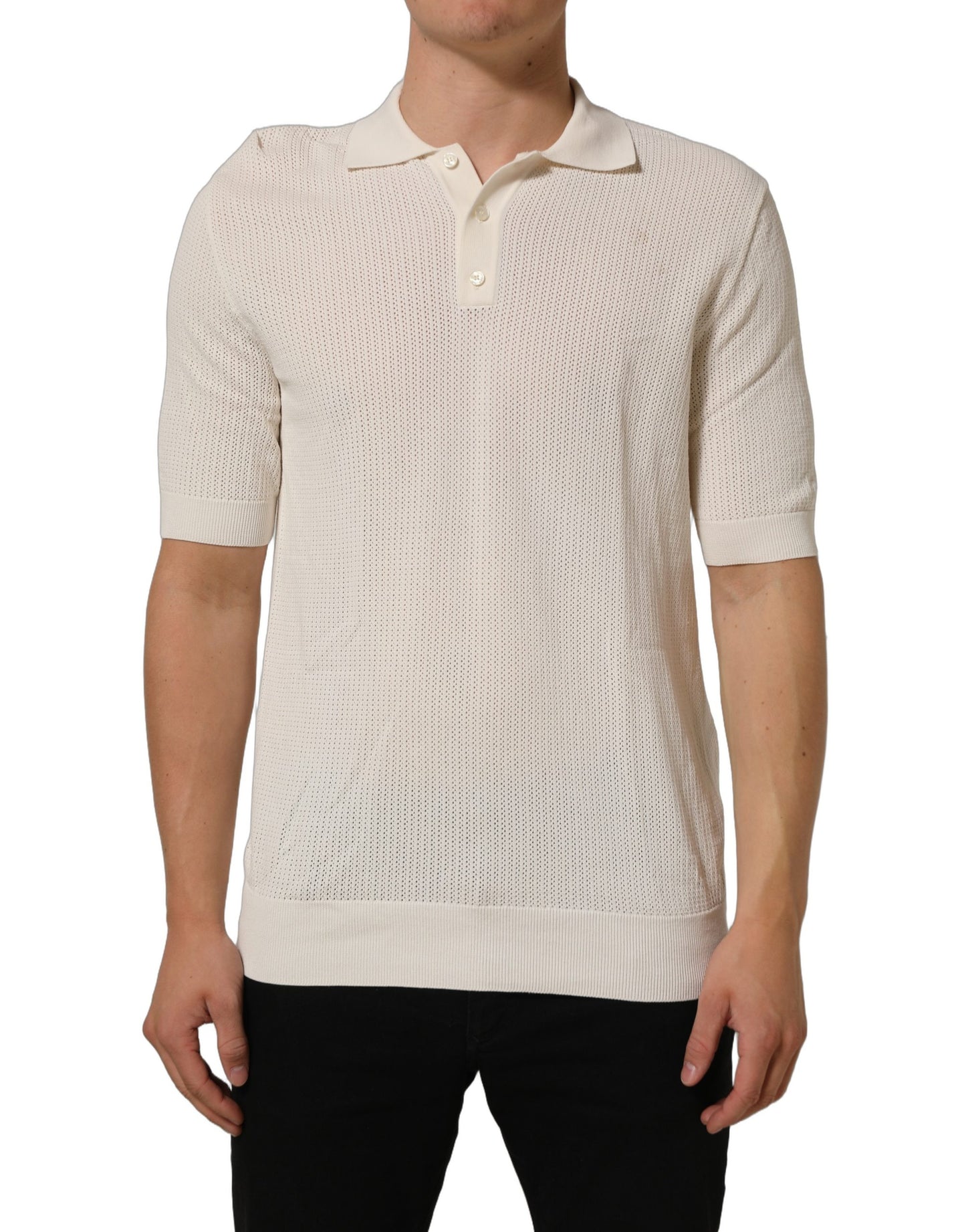 Off White Cotton Collared Men Polo T-shirt
