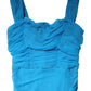 Blue Ruched Tulle Midi Square Neck Dress