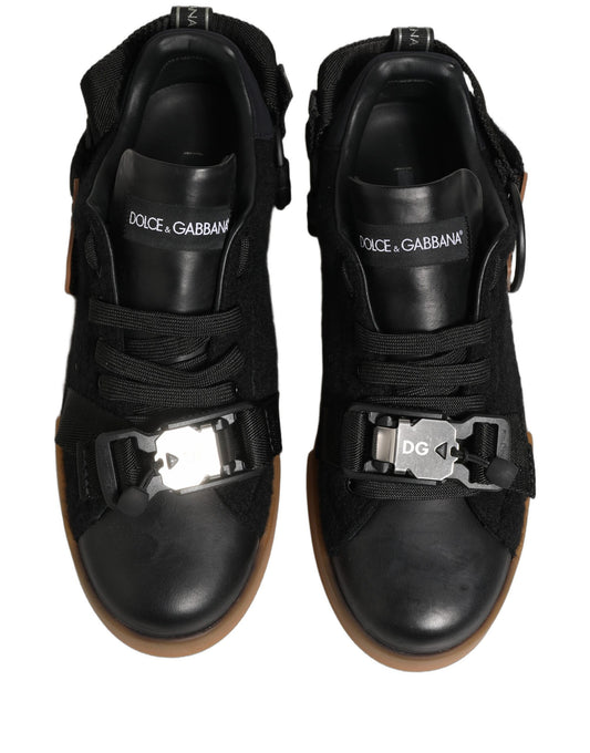 Black Felt Leather Low Top Sneaker Shoes