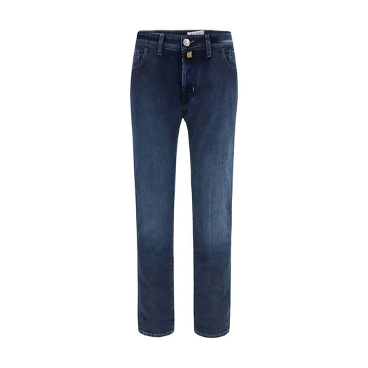 Blue Cotton Tapered Jeans