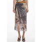 Beige Polyester Midi Skirt