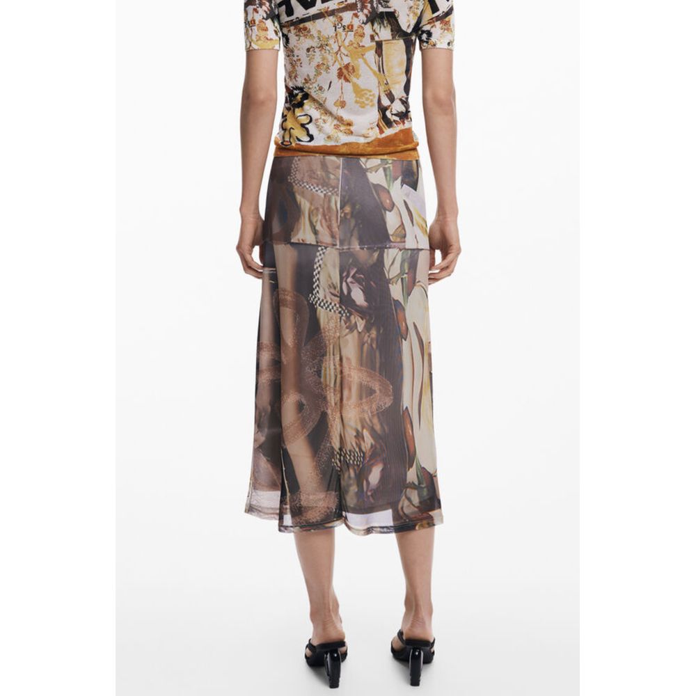 Beige Polyester Midi Skirt