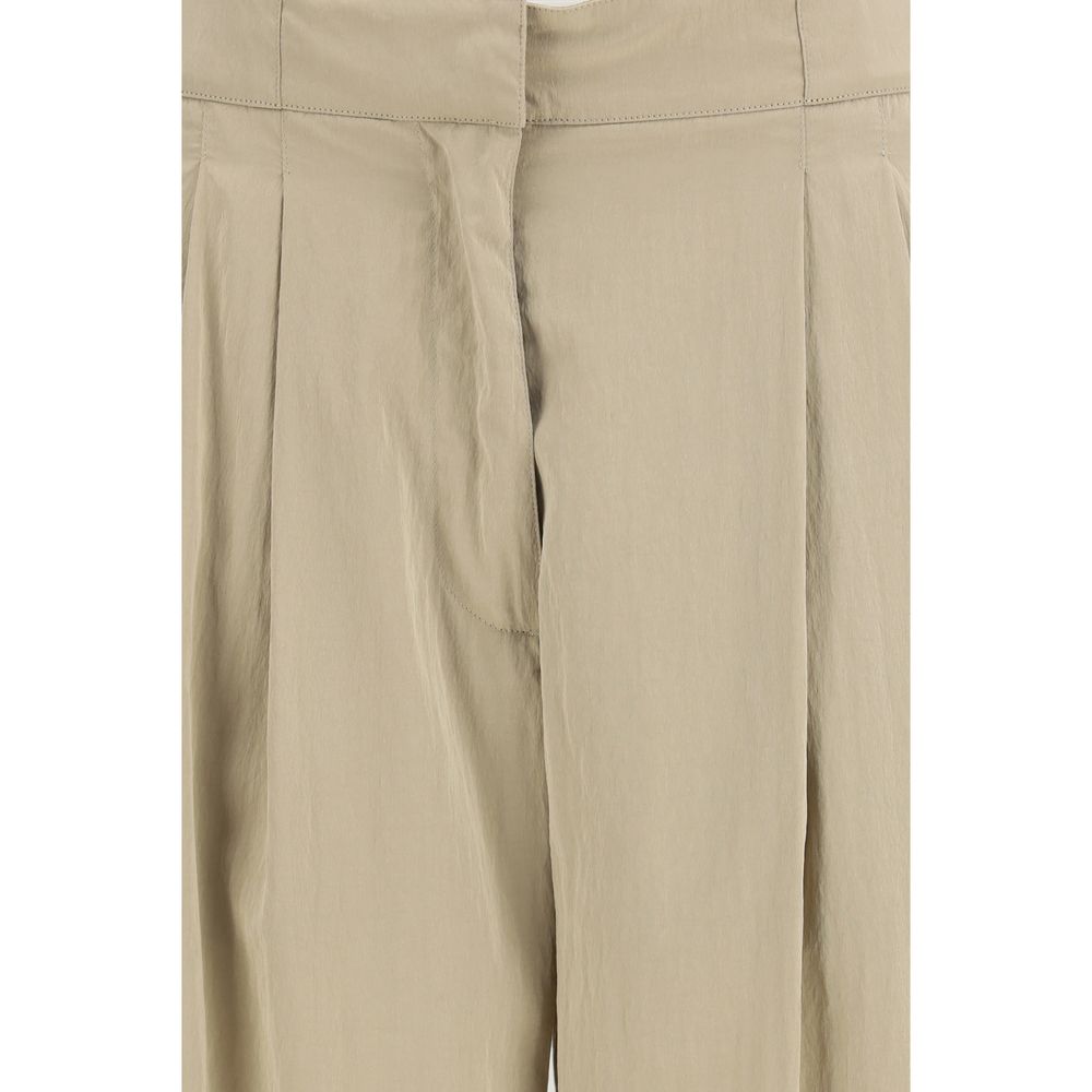 Beige Silk Casual Pants