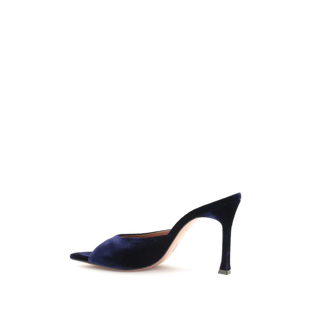 Blue Velvet Stiletto Heel Sandals