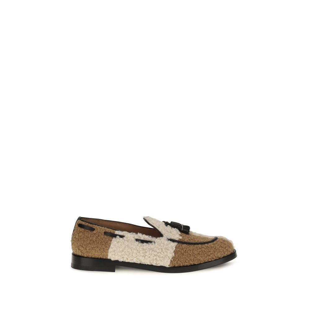 Beige Fabric Slip-On Loafers