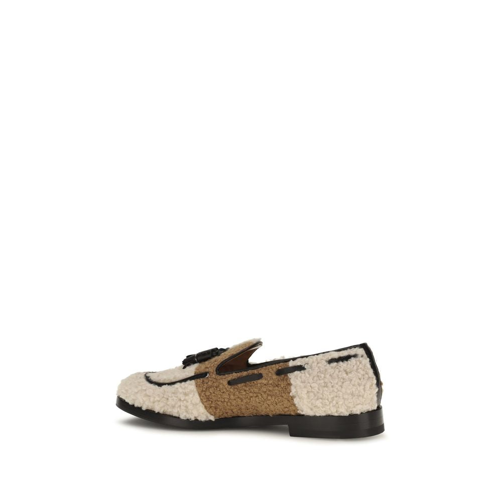 Beige Fabric Slip-On Loafers