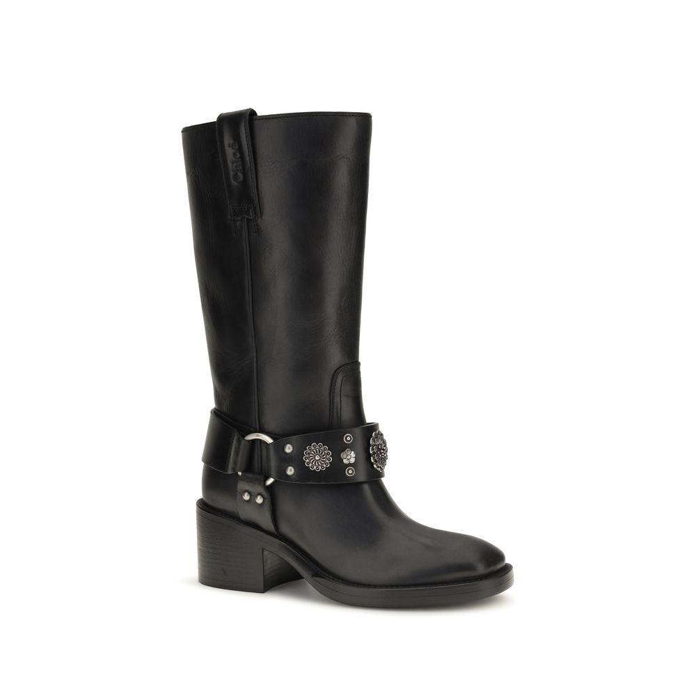 Black Calf Leather Bos Taurus Flat Boots