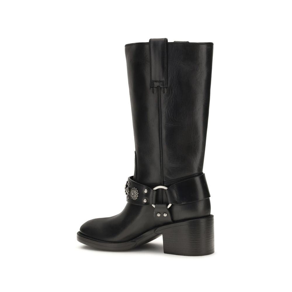 Black Calf Leather Bos Taurus Flat Boots