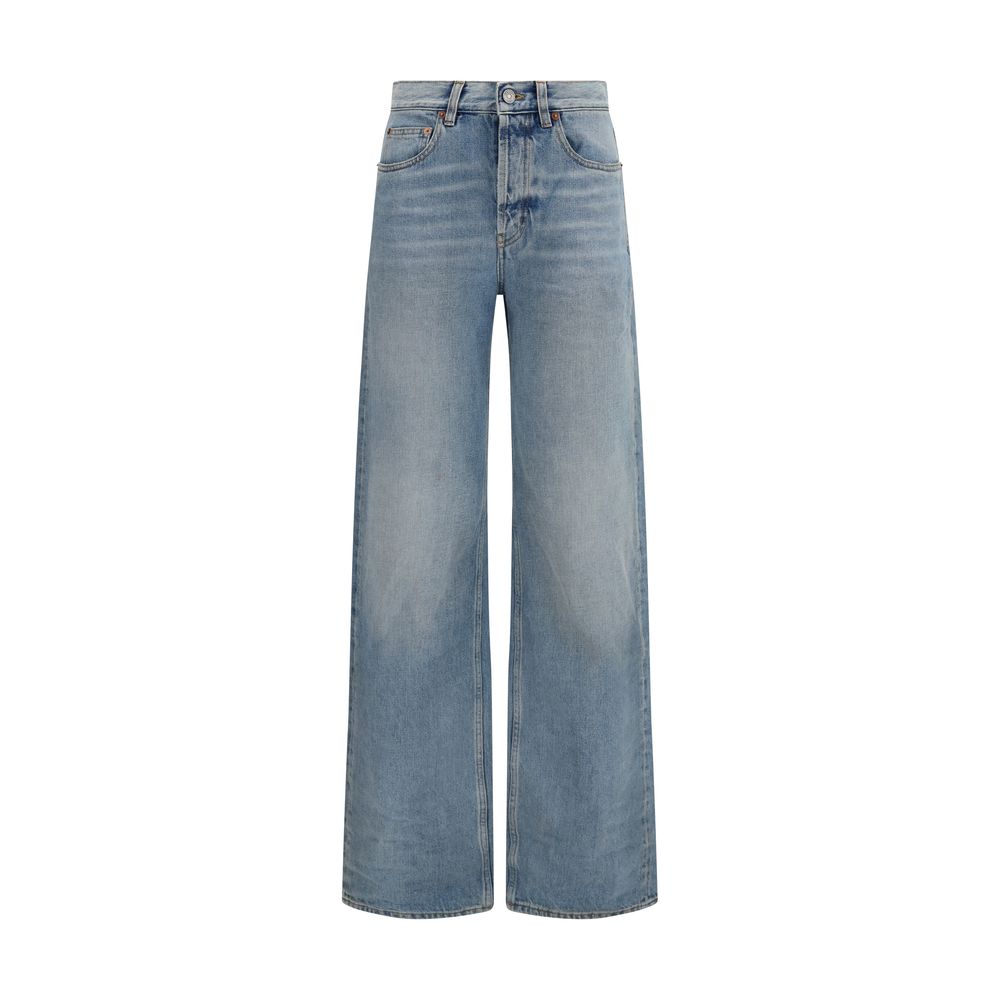 Blue Cotton High-Waisted Jean