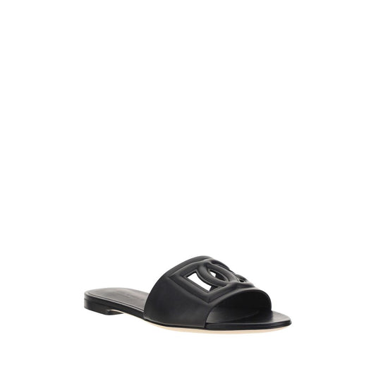 Black Calf Leather Bos Taurus Flat Sandals