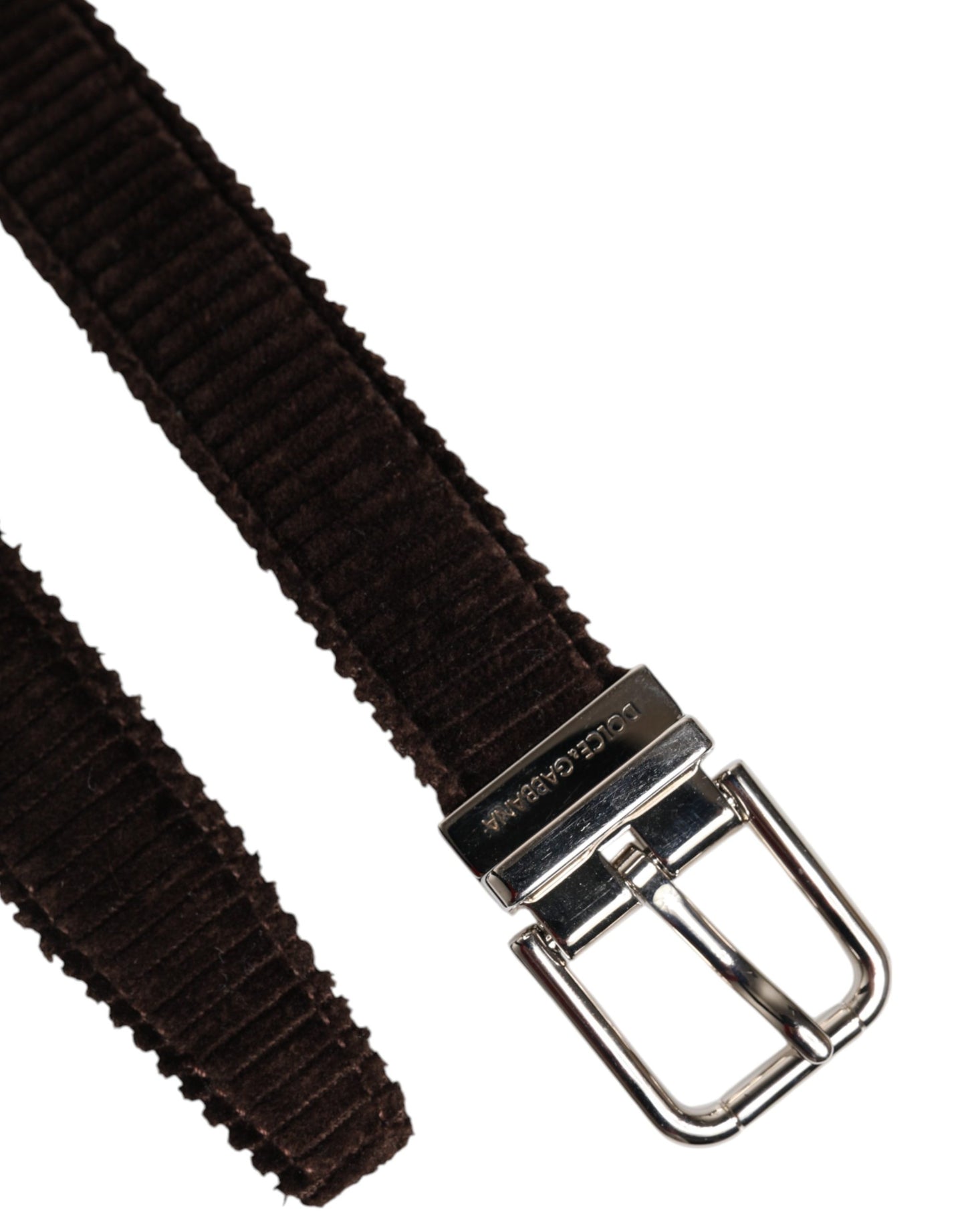 Men Brown Velvet Ridged Silver Buckle Belt