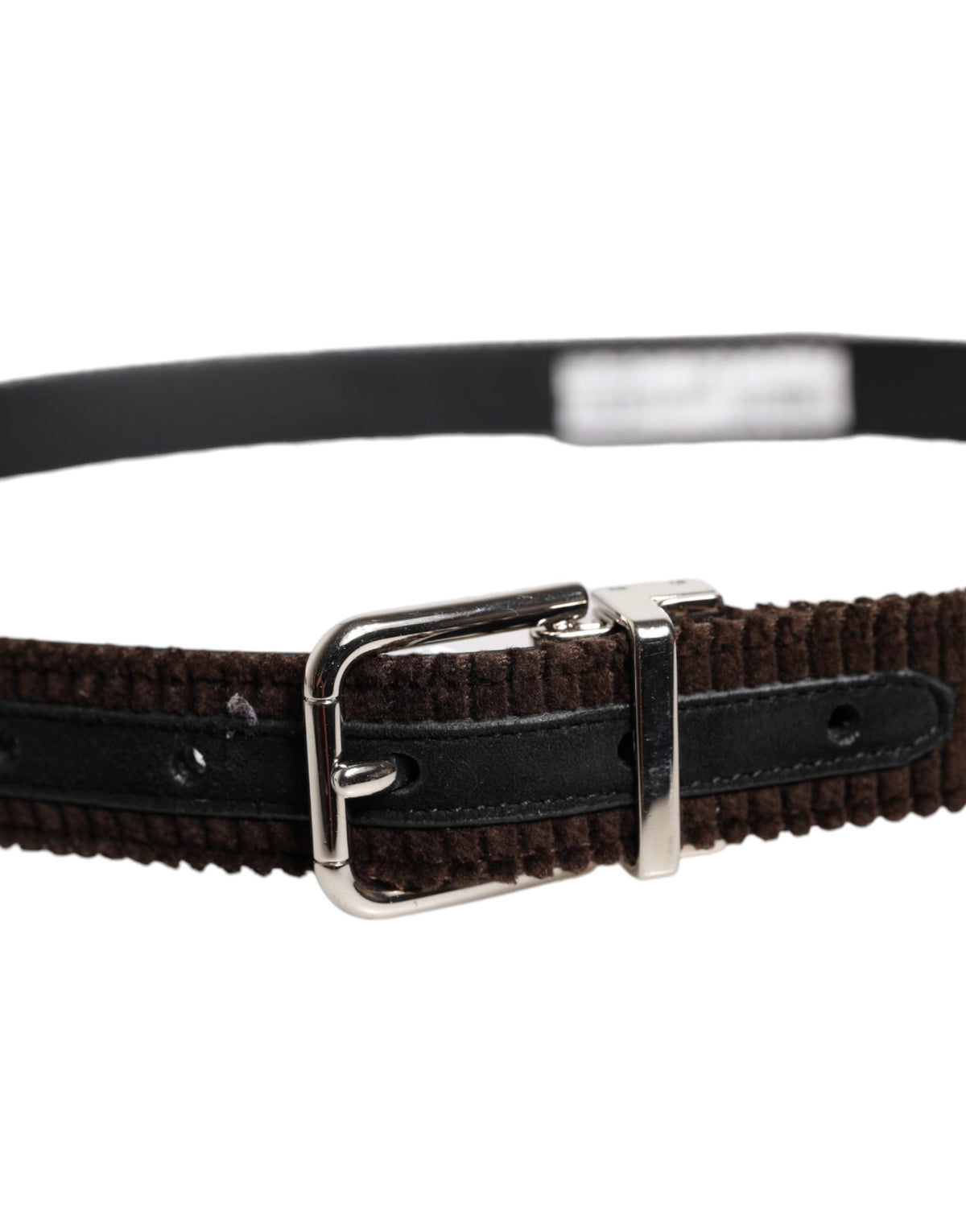 Men Brown Velvet Ridged Silver Buckle Belt