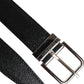 Black Calf Leather Classic Silver Buckle Belt