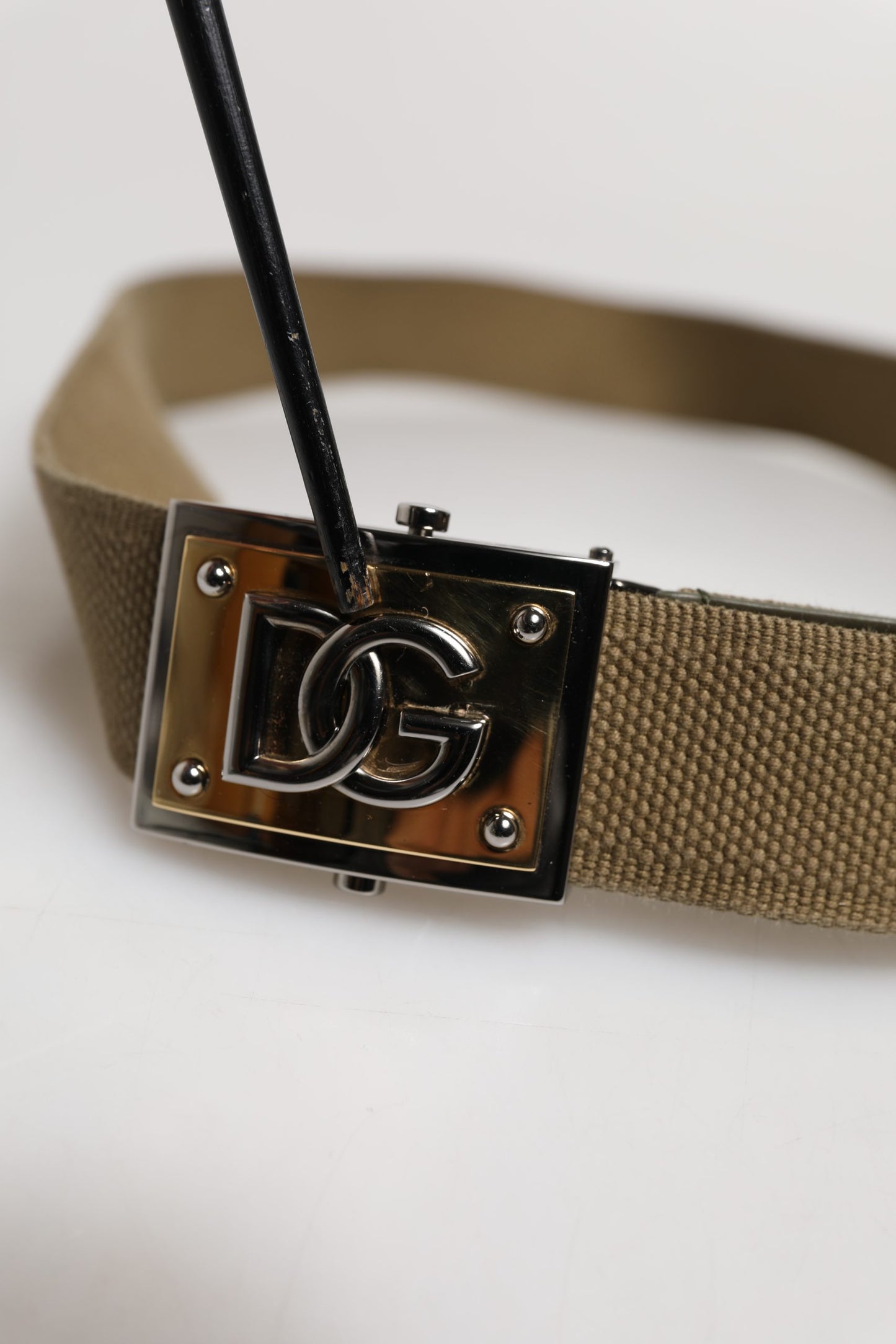 Men Military Green DG Logo Plaque Buckle Belt