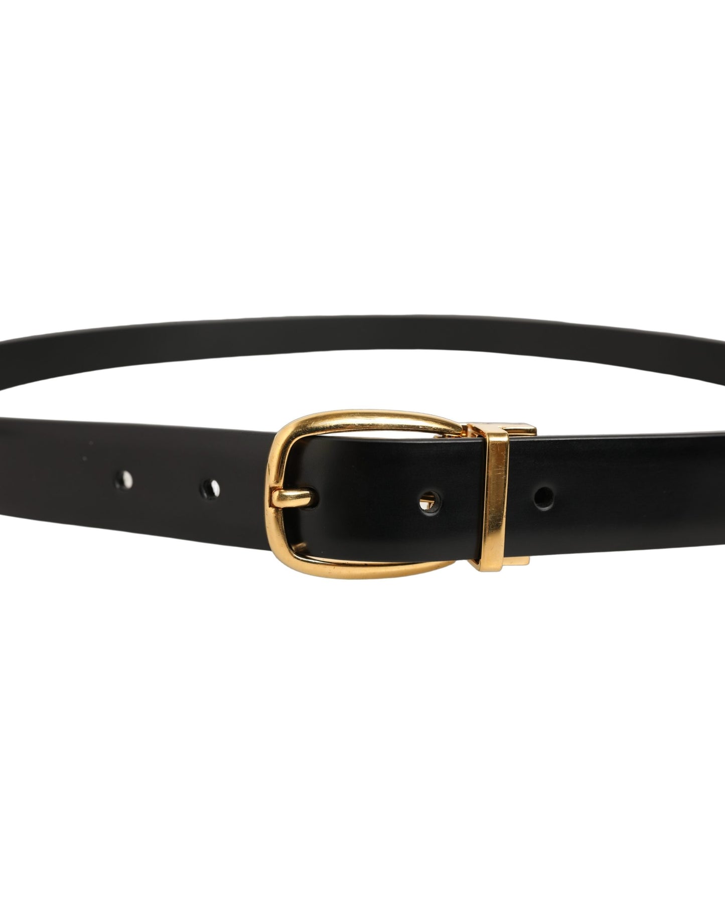 Black Leather Gold Tone Metal Buckle Belt