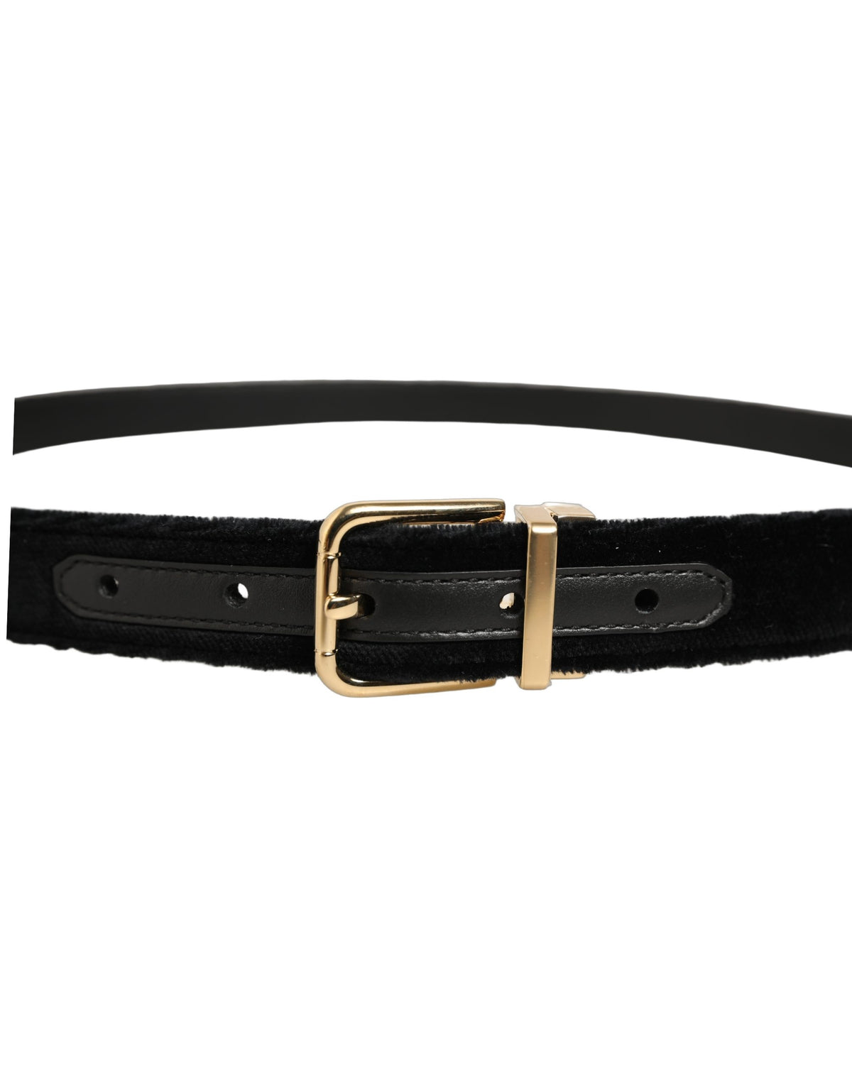 Men Black Velvet Gold Tone Metal Buckle Belt