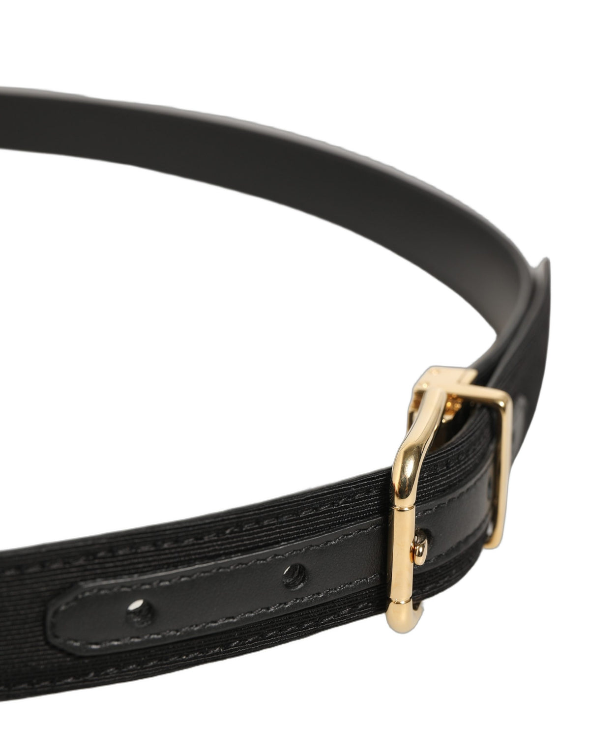 Black Canvas Leather Gold Metal Buckle Belt