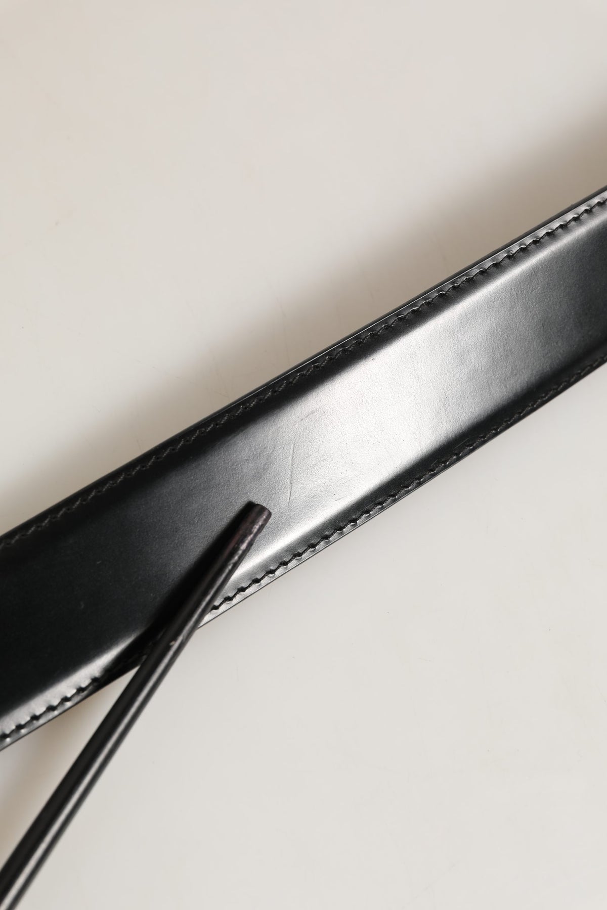Black Leather Gold Logo Engraved Buckle Belt