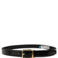 Black Classic Leather Gold Tone Buckle Belt