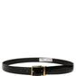 Black Classic Leather Gold Tone Buckle Belt