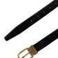 Black Classic Leather Gold Tone Buckle Belt